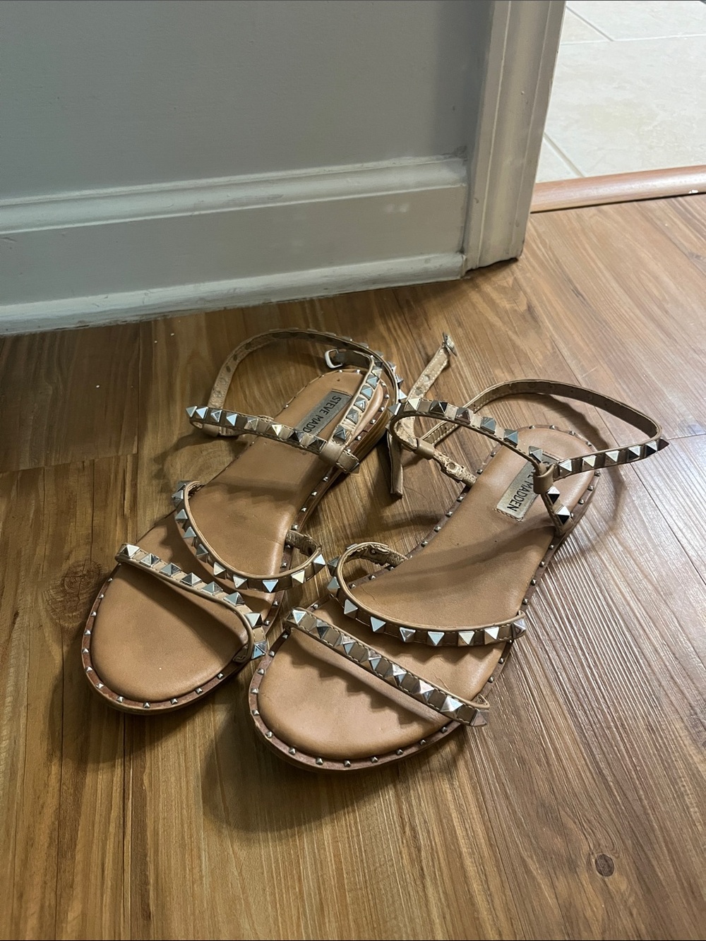 Steve Madden Tan Studded Strappy Sandals